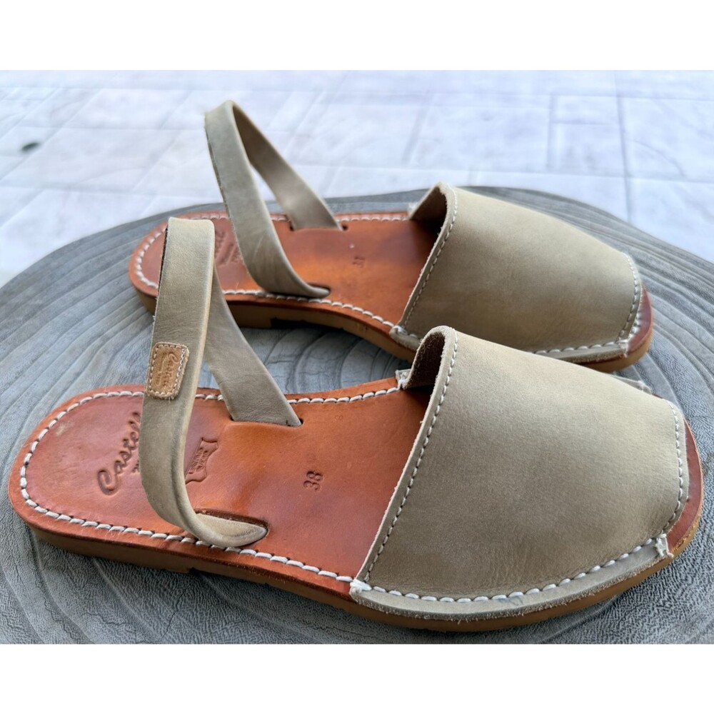 Castell Menorca Women’s Tan Leather Slide Back Sandals Size EU 38 US 8